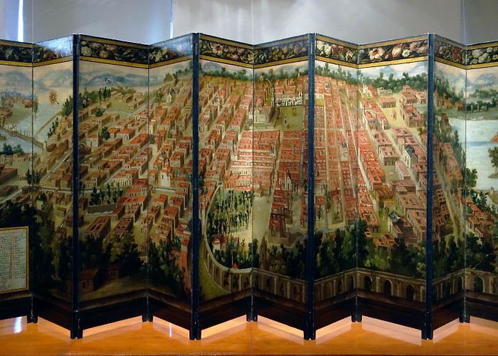 Franz Meyer Museum Biombo with the Conquest of Mexico and View of Mexico City ... photo