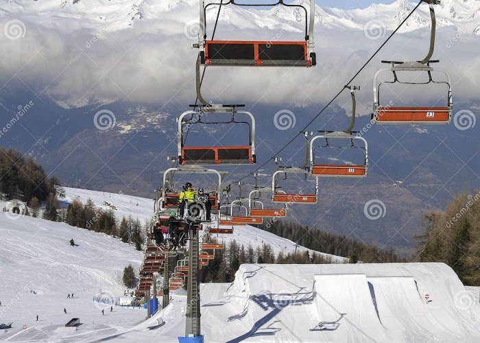 Cable Car Pila Aerial View of Northern Italian City of Aosta and Surrounding ... photo